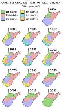 Congressional districts of West Virginia from 1863 to present West Virginia congressional districts.png