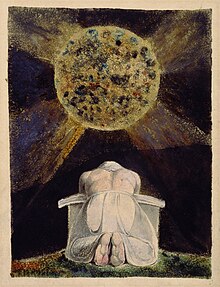 The archetype of the Creator is a familiar image in Blake's work. Here, the demiurgic figure Urizen prays before the world he has forged. The Song of Los is the third in a series of illuminated books painted by Blake and his wife, collectively known as the Continental Prophecies. William Blake - Sconfitta - Frontispiece to The Song of Los.jpg