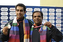 XIX Commonwealth Games-2010 Delhi (Men’s) Shooting Trap Pairs, India’s Mansher Singh and Manavjit Singh won Bronze medal, at Dr. Karni Singh Shooting Range, in New Delhi on October 08, 2010.jpg