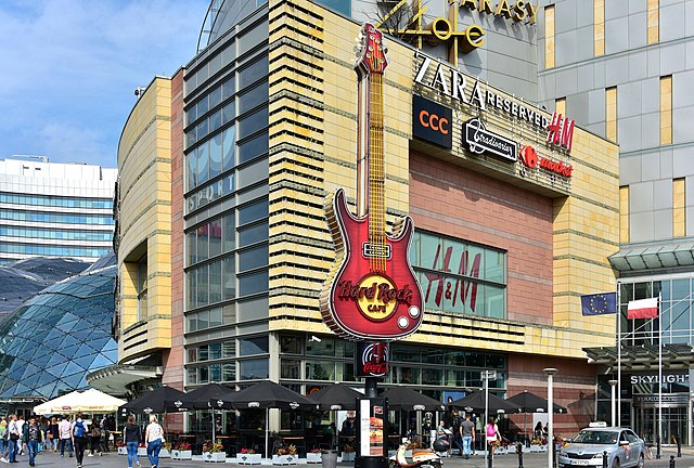 The Hard Rock Cafe bar in Złote Tarasy, the first bar of that chain opened in Poland in 2007. Picture taken in 2019.