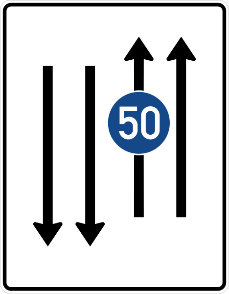 File:Zeichen 526-33 - Fahrstreifentafel; Darstellung mit Gegenverkehr und mit integriertem Zeichen 275 StVO - zwei Fahrstreifen in Fahrtrichtung und zwei Fahrstreifen in Gegenrichtung, StVO 1992.svg