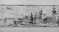 Zicht op het oude kasteel van Temse in 1612, door de Italiaanse tekenaar Remigio Cantagallina[9]