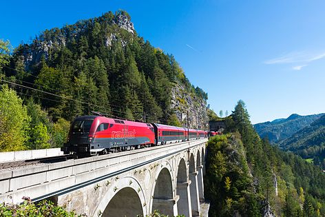 Vorschau 2018 ÖBB Railjet bei der Überfahrt des Krauselklause-Viaducts der Semmeringbahn von Liberaler Humanist