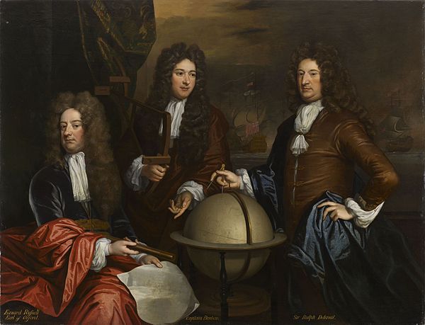 Painting by Godfrey Kneller showing Orford (left) with Admiral John Benbow and Admiral Ralph Delaval