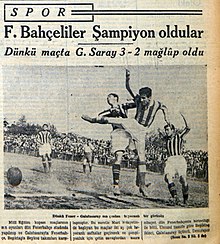 Turkish newspaper Tanin announcing the Turkish championship title of Fenerbahçe on its front page on 21 May 1945.