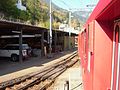 Southbound local train between Berninapass and Poschiavo at Poschiavo train station