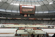 The rink inside BC Place before pregame warmups 2014 Heritage Classic Rink.jpg