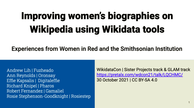 File:2021 Wikidatacon - Improving women’s biographies on Wikipedia using Wikidata tools - Experiences from Women in Red and the Smithsonian Institution.png