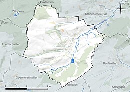 Carte en couleur présentant le réseau hydrographique de la commune