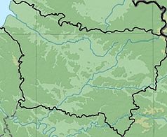 Mapa konturowa Pikardii, blisko centrum na lewo u góry znajduje się punkt z opisem „Amiens”