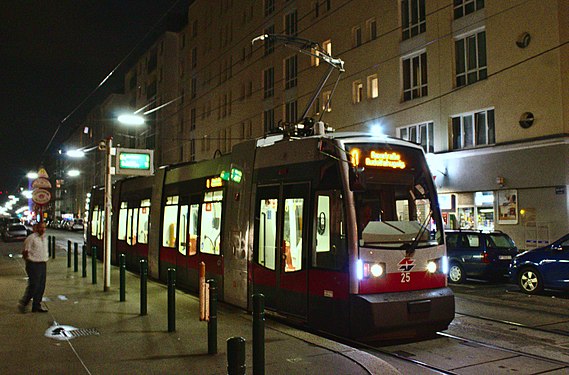 Vienna tramway car at night