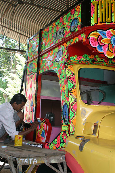 File:A truck being painted near Cochin, India.jpg