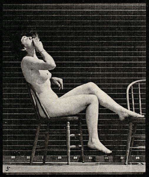 File:A woman sitting naked on a chair and smoking. Collotype Wellcome V0048657.jpg