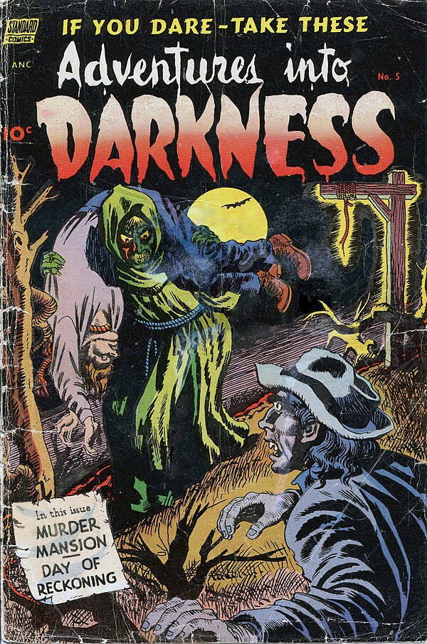 Nedor Comics' Adventures Into Darkness #5, cover art by Roussos