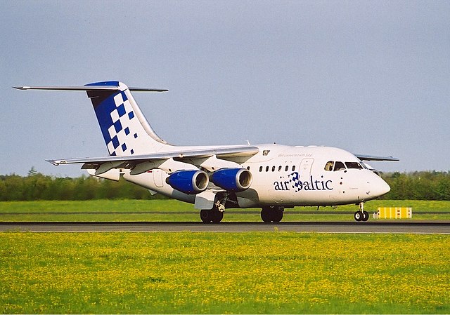 A former airBaltic Avro RJ70 in historic livery, which was retired in 2005