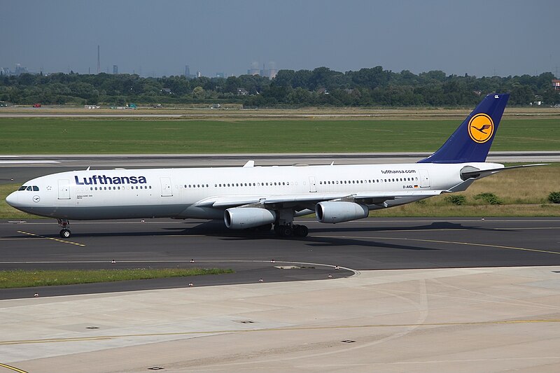 File:Airbus A340-313X Lufthansa D-AIGL, DUS Düsseldorf (Duesseldorf International), Germany PP1373197805.jpg