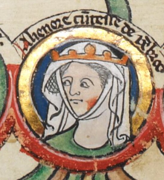 Eleanor of England, who married Montfort in 1238, depicted in the early-fourteenth-century Genealogical Roll of the Kings of England