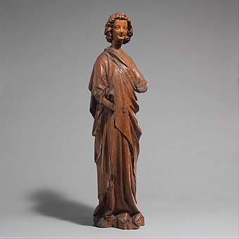 French Gothic angel from an altar, circa 1275–1300, oak with traces of paint, 73.7 × 19.4 × 19 cm, Metropolitan Museum of Art (New York City)