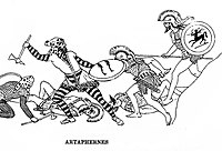 Artaphernes fighting the Greeks at the Battle of Marathon in the Stoa Poikile (reconstitution).jpg