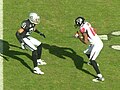 Raiders cornerback Nnamdi Asomugha and Falcons wide receiver Michael Jenkins, taken just as the ball was snapped.