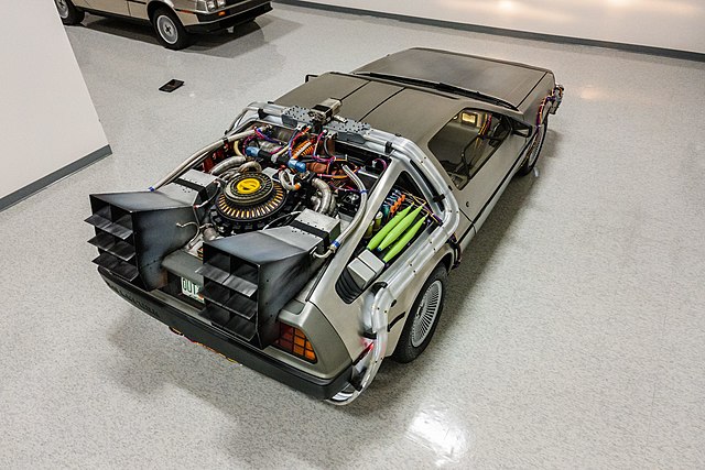 A back view of the DeLorean time machine