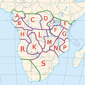 Principales subgrupos de las lenguas bantúes (Guthrie, 1948).