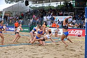 Deutsch: Beachhandball Europameisterschaften 2019 (Beach handball Euro); Tag 5: 6. Juli 2019 – Frauen, Halbfinale, Ungarn-Niederlande 2:0 (19:16, 15:12) English: Beach handball Euro; Day 5: 6 July 2019 – Semifinal Women – Hungary-Netherlands 2:0 (19:16, 15:12)