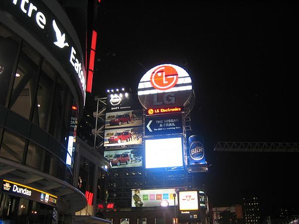 Billboards at Yonge-Dundas Square in Toronto, owned by Clear Channel, in 2005