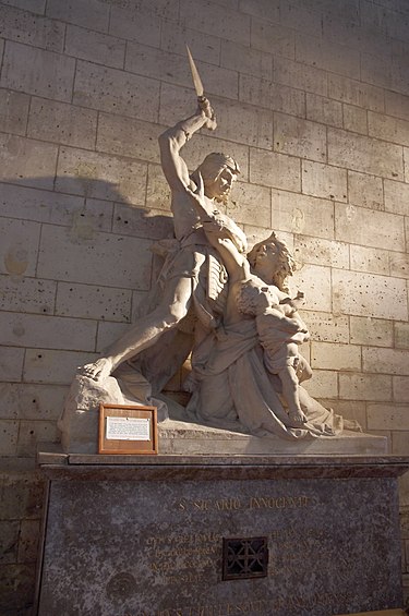 Sculpture representing the martyrdom of Saint Sicarius, Brantome Brantome 60 St-Sicaire.jpg