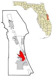 Brevard County Florida Włączone i nieposiadające osobowości prawnej obszary Melbourne Highlighted.svg