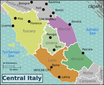 中央イタリアの地図