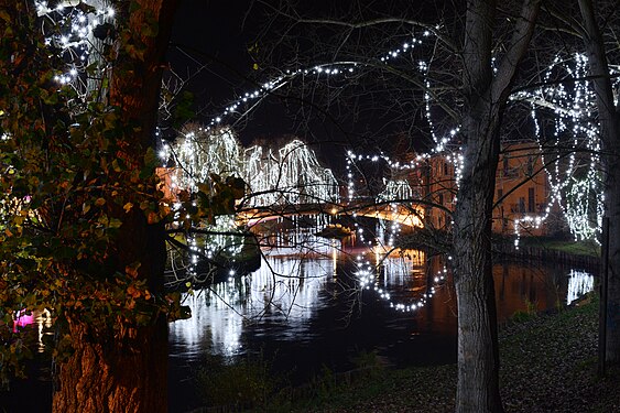 Christmas lights reflected in the Velino river