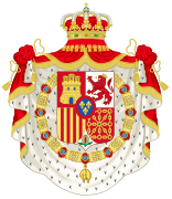 Oltin Fleece marjon va qirollik mantiyasi bilan Ispaniya gerbining versiyasi (1874-1931).