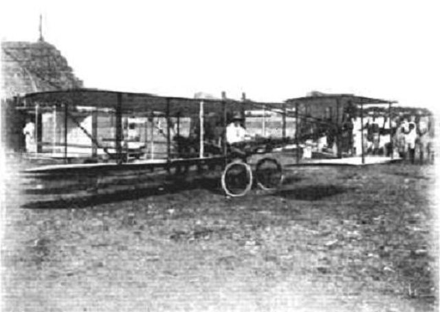 Giacomo D'Angelis and his biplane in 1910, the first flight ever in Asia