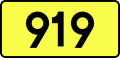 English: Sign of DW 919 with oficial font Drogowskaz and adequate dimensions.