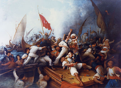Stephen Decatur boarding the Tripolitan gunboat, 3 August 1804, the First Barbary War