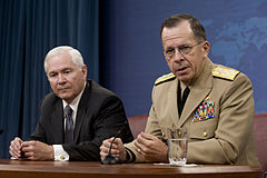 Chairman of the Joint Chiefs of Staff Admiral Michael Mullen with Secretary of Defense Robert Gates.