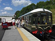 Derby Lightweight single car unit no. 79900 fully restored to passenger carrying standard again after being former test car Iris. The unit now resides on the Ecclesbourne Valley Railway running regular passenger diagrams. Derby Lightweight Single Unit 79900.jpg