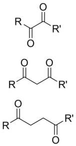 General structure of 1,2-, 1,3-, and 1,4-dicarbonyls Dicarbonyl structure.png