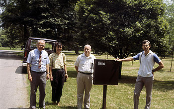 Elms field in Morton arboretum and elm breeders+ George Ware, Smalley and Guries 1987.07.02.jpg