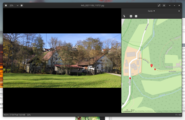 Eye of GNOME (EoG) Bildbetrachter Version 3.38.2 mit einer Karte, auf der die aus den EXIF-Daten der Bilder ermittelten Koordinaten dargestellt sind.