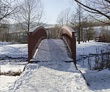 One of the small wooden bridges in "the fjord park", Drammen, Norway.