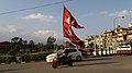 Huge flag of Nepal near the Mandala