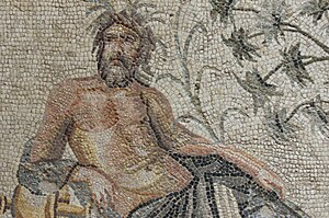 Water god in an ancient Roman mosaic. Zeugma Mosaic Museum, Gaziantep, Turkey Gaziantep Zeugma Museum Water gods mosaic 8199.jpg