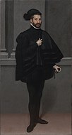 喬凡尼·巴蒂斯塔·莫羅尼（英語：Giovanni Battista Moroni）的《黑衣騎士（義大利語：Cavaliere in nero）》，190 × 102cm，約作於1567年，2004年安尼巴萊·斯科蒂·卡薩諾瓦（Annibale Scotti Casanova）的遺贈[28]