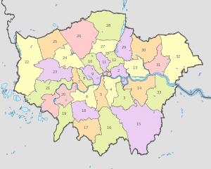 Greater London, administrative divisions - Nmbrs - colored.svg