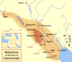 Hammurabi'nin saltanatının başlangıcında ve sonunda Babil İmparatorluğu'nun bugünkü Irak topraklarında kalan kısmı