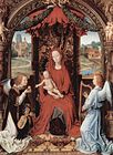 『パガニョッティ三連祭壇画』の中央パネル「聖母子と2人の天使」(1480年頃、ハンス・メムリンク)