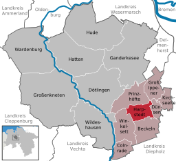 Läget för kommunen Harpstedt i Landkreis Oldenburg