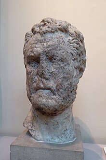 Bust from Lullingstone Roman Villa discovered in the Basement Room. Of the two discovered, it is comparatively more damaged. Head of Bust from Lullingstone Roman Villa in the British Museum.jpg